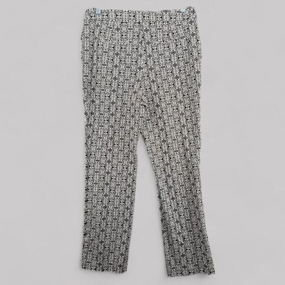 Chico's 0.5 6/S Pants Womens Black White Secret‎ Stretch Tile-Print Straight-Leg